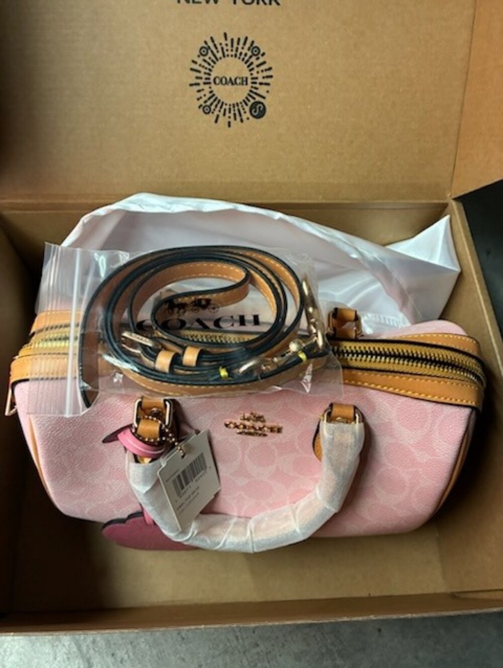 Coach Pink Leather Satchel with Floral Charm and Gold Hardware - Picture 6 of 10